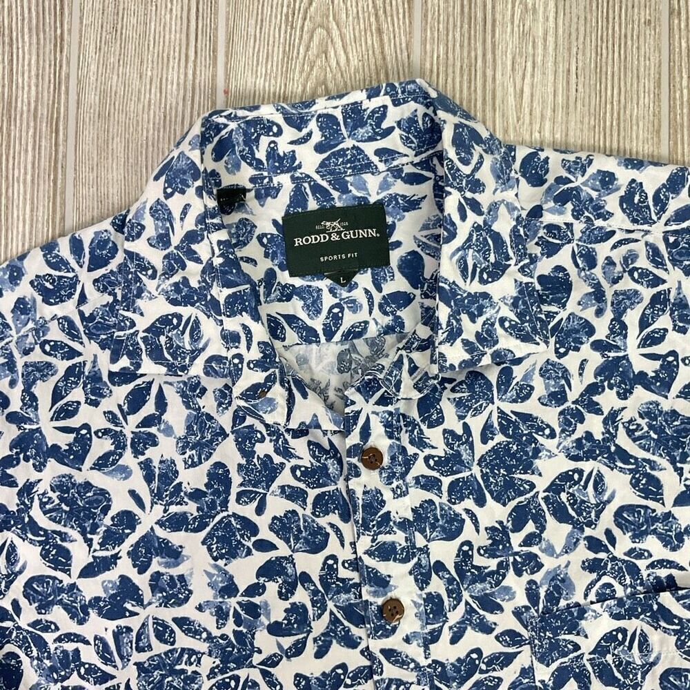Rodd And Gunn Mens Short Sleeve Camwell Button Front Shirt Sz Large Blue White F